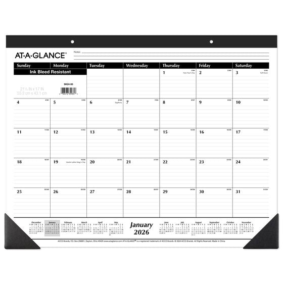 AT-A-GLANCE® 2026 Monthly Desk Pad Calendar, Large, 21 3/4" x 17"