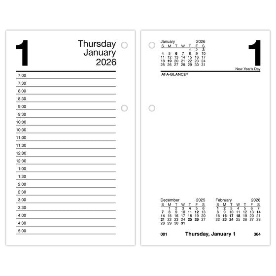 AT-A-GLANCE® 2026 Daily Loose-Leaf Desk Calendar Refill, Standard, 3 1/2" x 6"