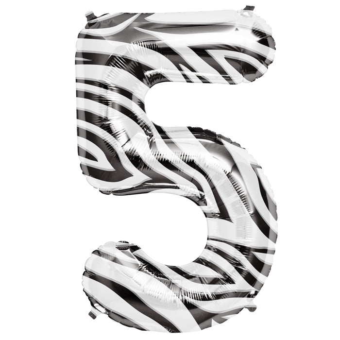 Northstar Number 5 Zebra Stripe 34 inch Foil Mylar Balloon [00871]
