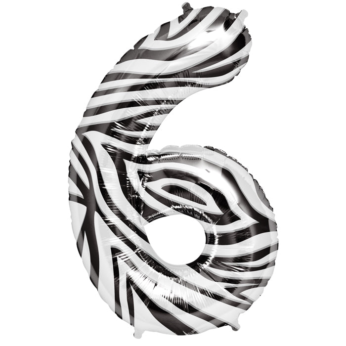Northstar Number 6 Zebra Stripe 34 inch Foil Mylar Balloon [00872]