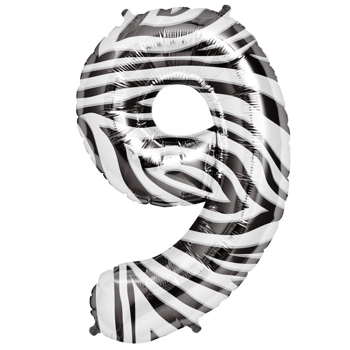 Northstar Number 9 Zebra Stripe 34 inch Foil Mylar Balloon [00875]