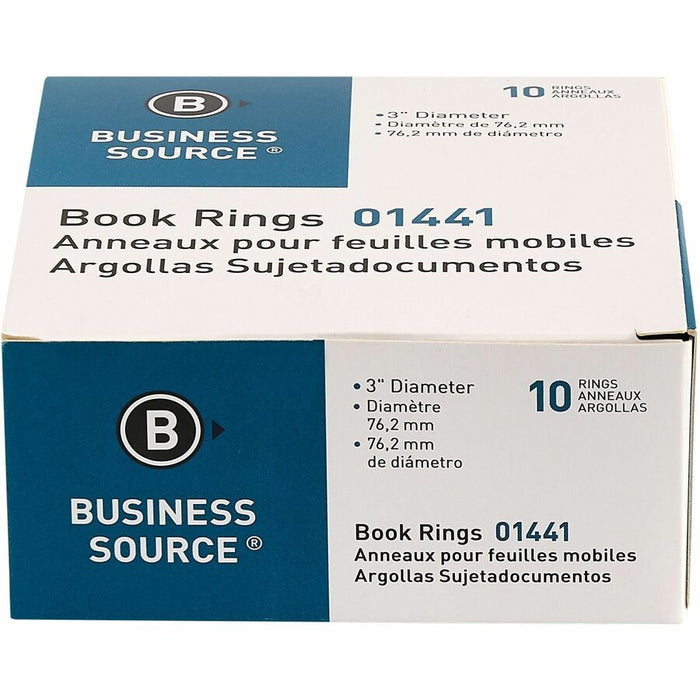 Business Source Standard Book Rings - 3" Diameter - Silver - Nickel Plated - 10 / Box