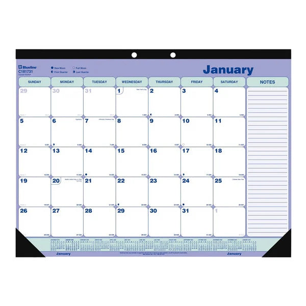 Blueline C181731 21 1/4" x 16" White Monthly January 2026 - December 2026 Desk Pad Calendar [REDC181731]
