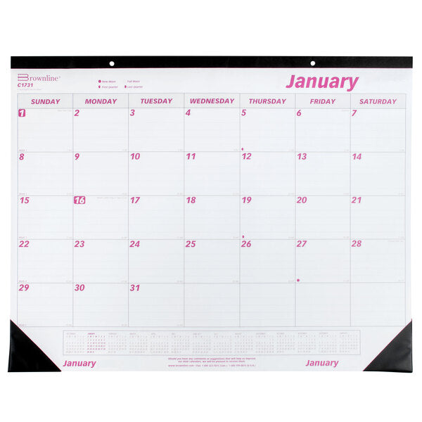 Rediform C1731 Brownline 22" x 17" White / Burgundy Monthly January 2026 - December 2026 Desk Pad Calendar [REDC1731]