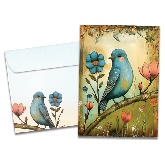 Flowery Bluebirds All Occassion Greeting Card [22285]