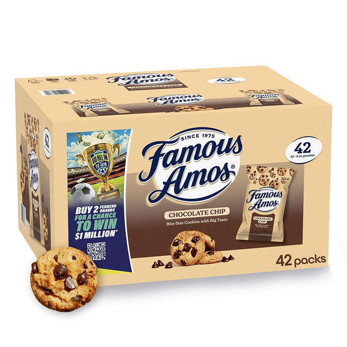 Famous Amos Classic Chocolate Chip Cookies, Bite-Size Cookies, Sweet Treats, Pouches, 42 ct./2 oz.