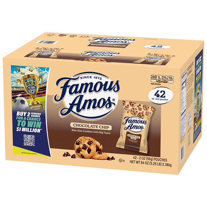 Famous Amos Classic Chocolate Chip Cookies, Bite-Size Cookies, Sweet Treats, Pouches, 42 ct./2 oz.