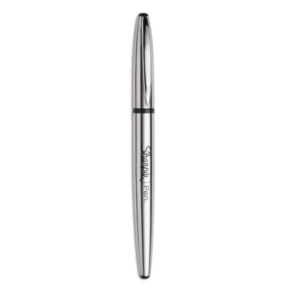 Sharpie Stainless Steel Porous Point Pen, Stick, Fine 0.5 mm, Black Ink, Brushed Silver Barrel