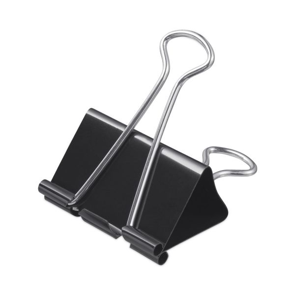 Universal Binder Clips with Storage Tub, Large, Black/Silver, 12/Pack