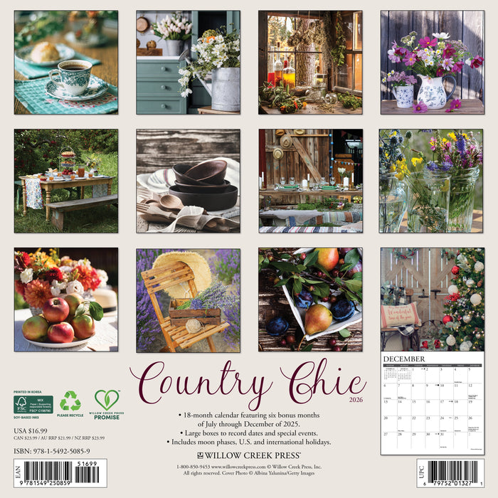 Country Chic 2026 12" x 12" Wall Calendar