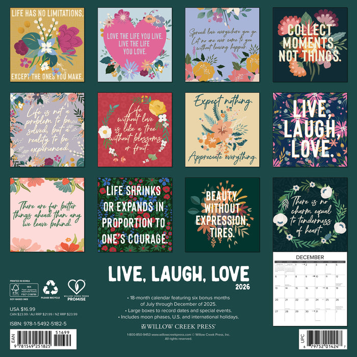 Live, Laugh, Love 2026 12" x 12" Wall Calendar