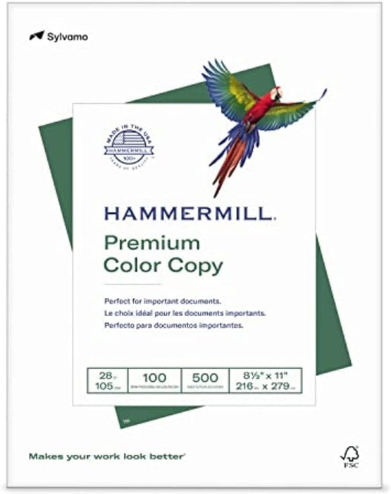 Hammermill Printer Paper, Premium Color 28 lb Copy Paper, 8.5 x 11 - 1 Ream (500 Sheets) - 100 Bright, Made in the USA, 102467R