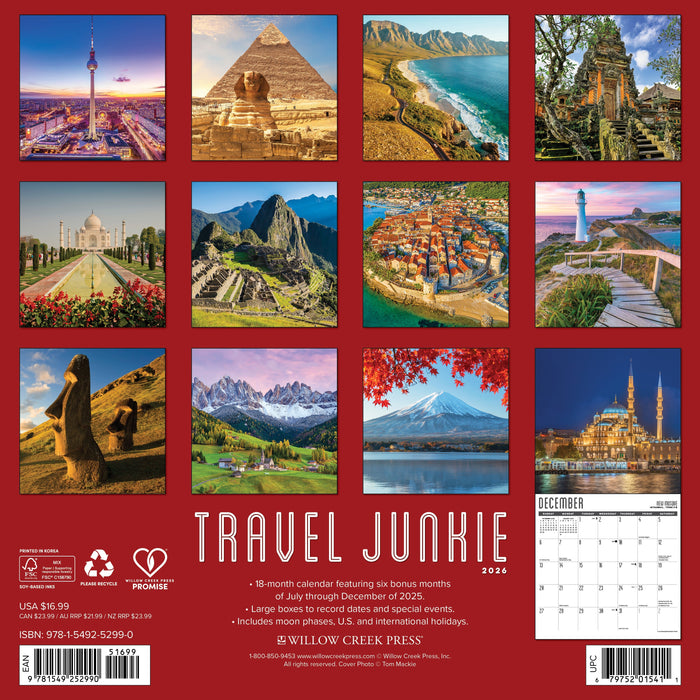 Travel Junkie 2026 12" x 12" Wall Calendar