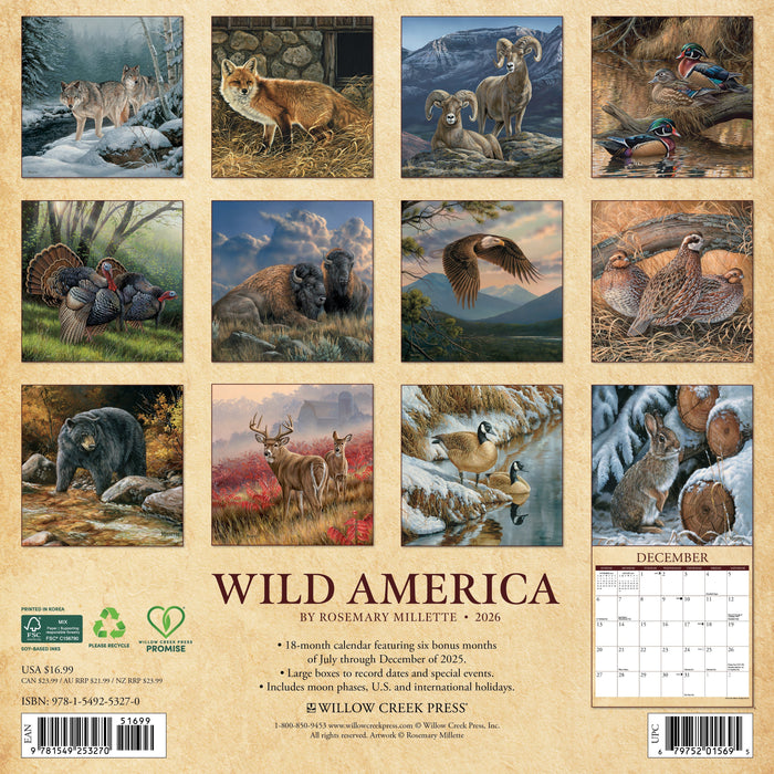Wild America 12" x 12" 2026 Wall Calendar