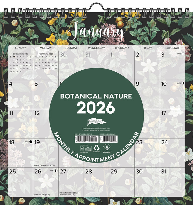 Botanical Nature 2026 12" x 12" Spiral Wall Calendar