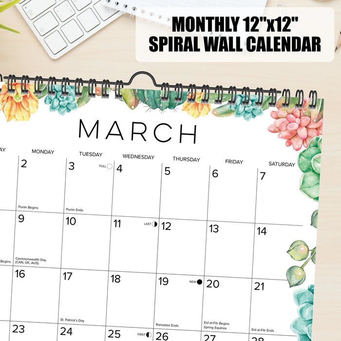 Succulents 2026 12" x 12" Spiral Wall Calendar