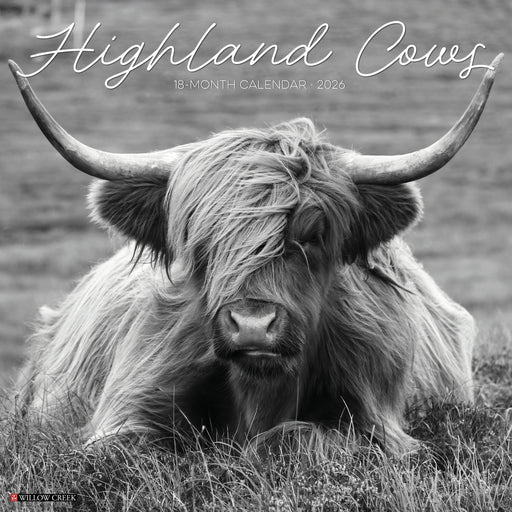 Highland Cows (B&W) 2026 12" x 12" Wall Calendar