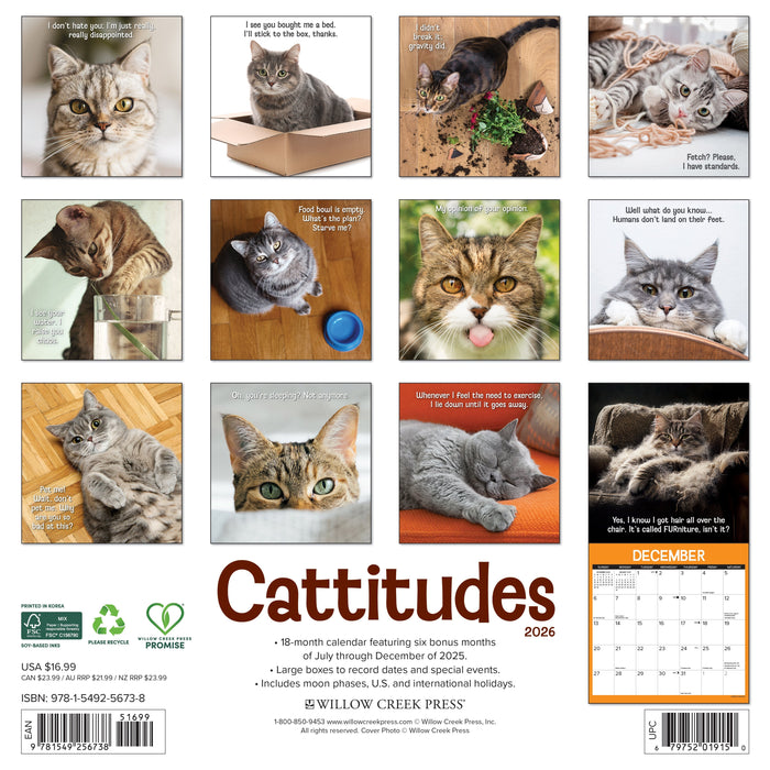 Cattitudes 2026 12" x 12" Wall Calendar