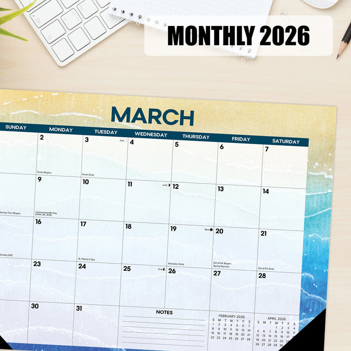 Beaches 2026 17" x 12" Small Monthly Desk Pad