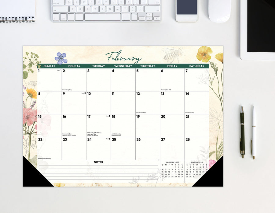 Botanical Garden 2026 17" x 12" Small Monthly Desk Pad
