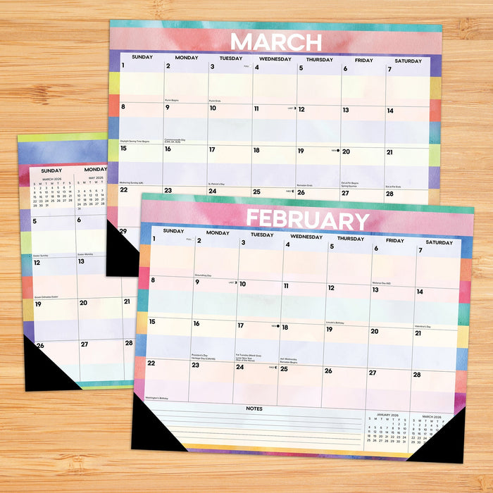 Watercolor Stripes 2026 22" x 17" Large Monthly Desk Pad