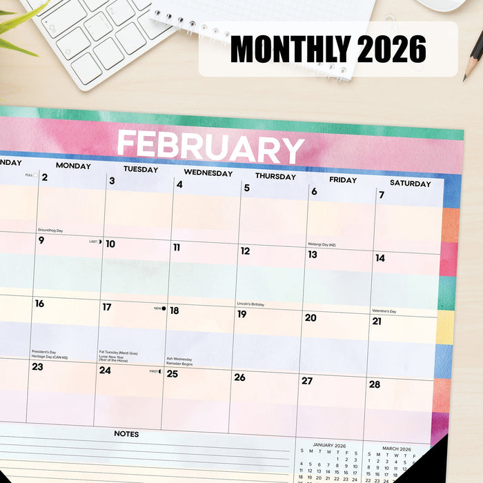 Watercolor Stripes 2026 22" x 17" Large Monthly Desk Pad