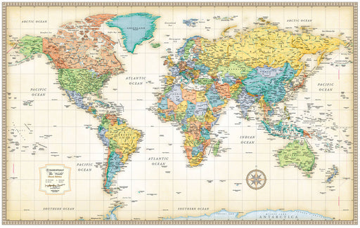 World Map Classic Paper Brown Oceans