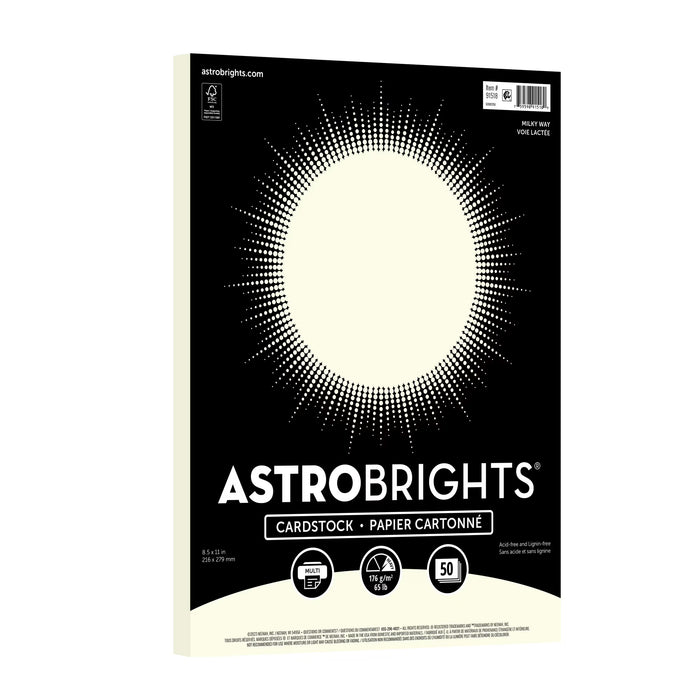 Astrobrights Colored Cardstock, 8.5" x 11", 65 lb./176 Gsm, Cream, 50 Sheets [91518]