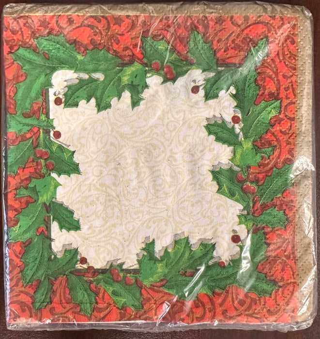 Holly Theme Christmas Beverage Napkins 16 count [16421]