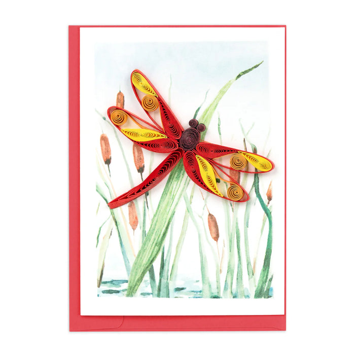 Quilled Red Dragonfly & Cattails Gift Enclosure Mini Card [GE5010]