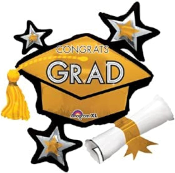Congrats Grad Gold Cluster 31 Inch Foil Mylar Balloon [30465]