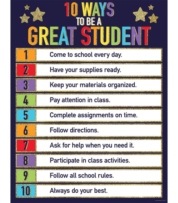Glitter 10 Ways to be a Great Student Chart 17x22 [CD114249]