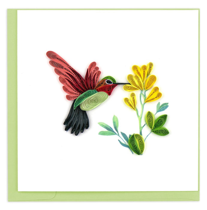 Quilled Hummingbird & Yellow Flowers Greeting Card [BL1409]