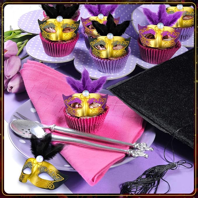 Mini Mardi Gras Mask Cake Decorations Pack of 7