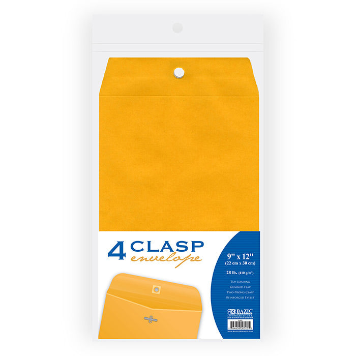 BAZIC 9" X 12" Clasp Envelope (4/Pack) [525]