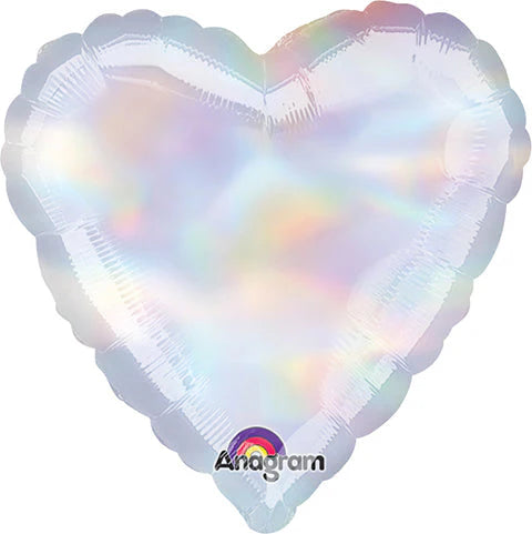 Iridescent Silver Holographic 18 Inch Heart Shaped Foil Mylar Balloon [25092]