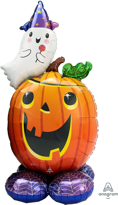 AIRLOONZ Pumpkin And Ghost 56 Inch Foil Mylar Balloon [42420]