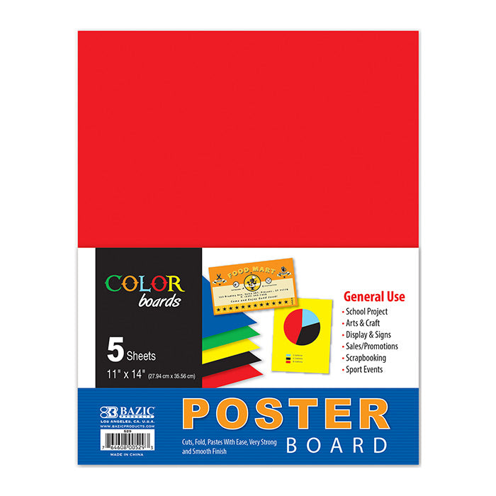 BAZIC 11" X 14" Multi Color Poster Board (5/Pack) [529]