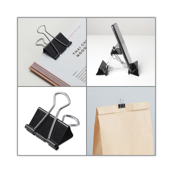 Universal Binder Clips with Storage Tub, Large, Black/Silver, 12/Pack