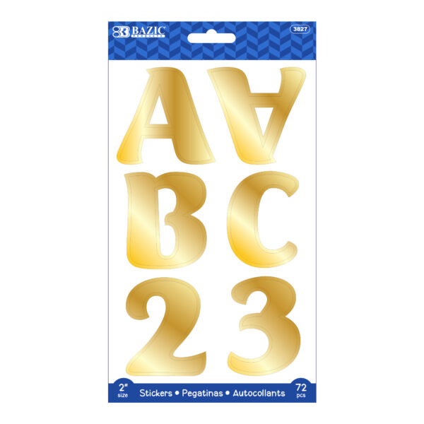 BAZIC 2" Gold Metallic Color Alphabet & Numbers Stickers (72/Pack) [3827]