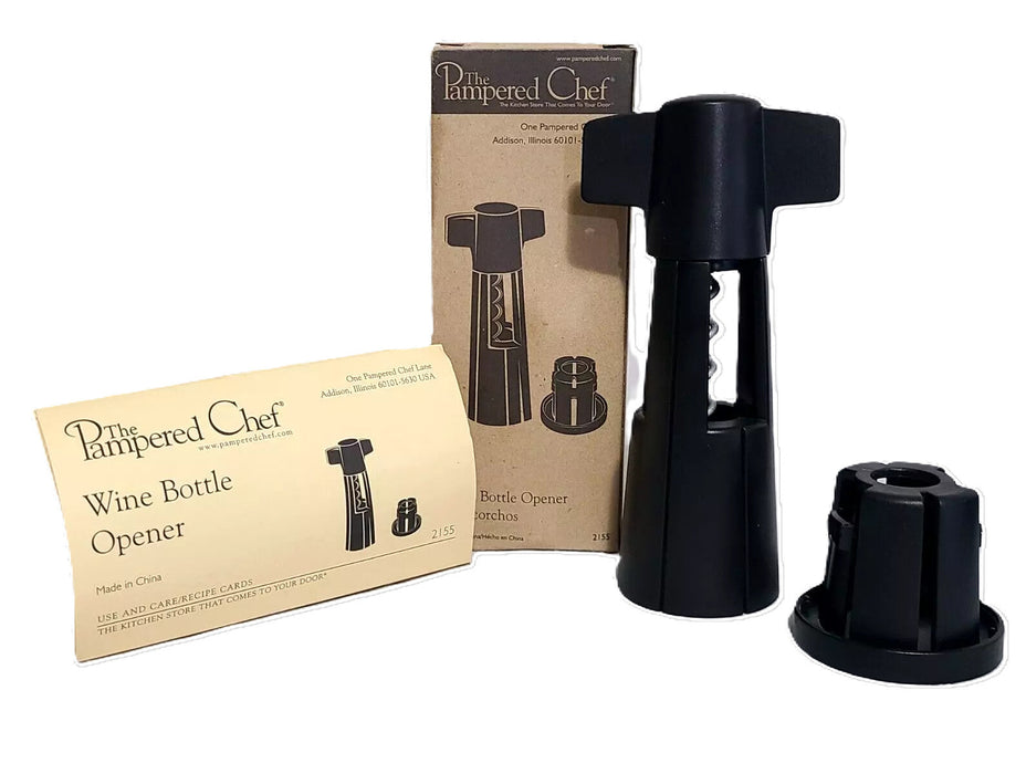 PAMPERED CHEF Wine Bottle Opener Corkscrew #2155 Black New W/Foil Cutter