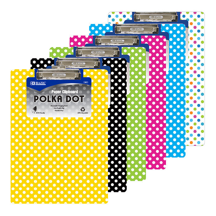 Standard Size Polka Dot Paperboard Clipboard w/ Low Profile Clip [1812]