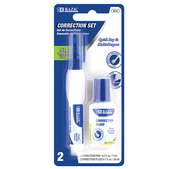 BAZIC Metal Tip Correction Pen & Correction Fluid (2/Pack) [1614]