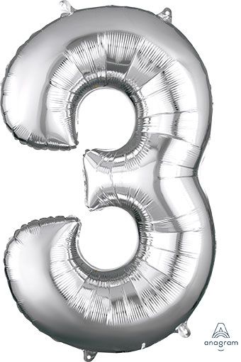 Number 3 Silver 34 Inch Foil Mylar Balloon [27983]