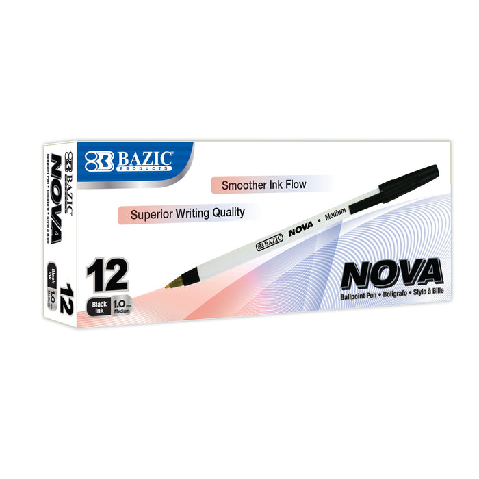 BAZIC Nova (12/Box) Black Color Stick Pen [17004]