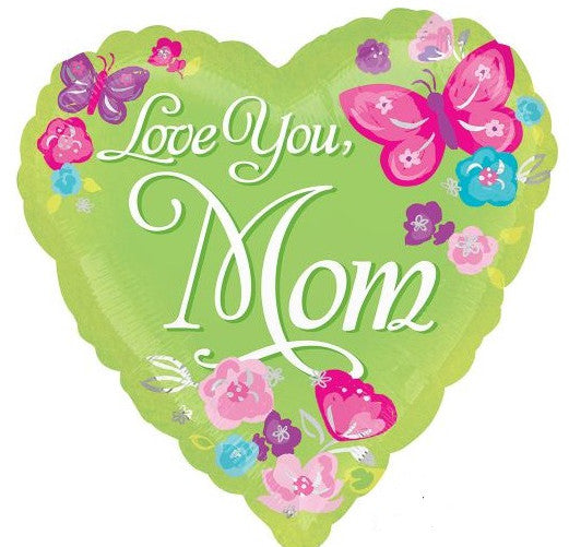 Love You Mom Painterly Heart Shaped 18 Inch Foil Mylar Balloon [25961]