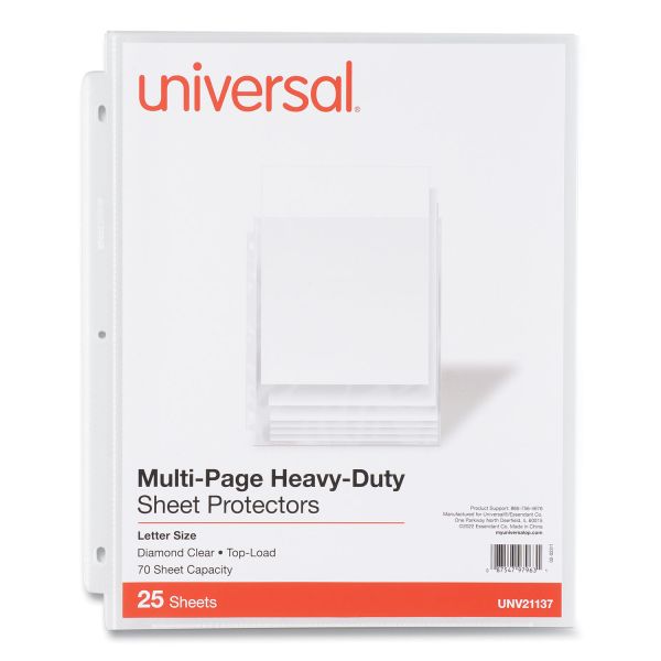 Universal Deluxe Heavyweight Sheet Protector, Side: 3-Hole Punched, Top Load 8.5 x 11 Insert, Clear Front, 25/Pack