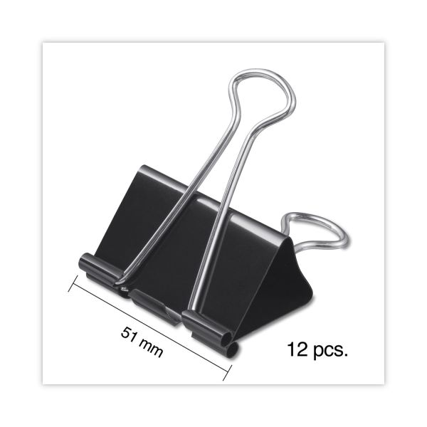 Universal Binder Clips with Storage Tub, Large, Black/Silver, 12/Pack