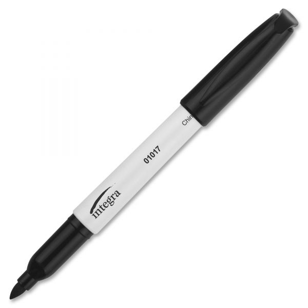 Integra Bullet Tip Dry-erase Whiteboard Markers Bullet Marker Point Style - Black Ink - Black Barrel - 1 Dozen [ITA01017]