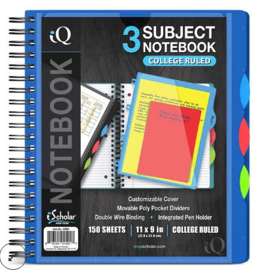Q+ PREMIUM 3 SUBJECT POLY NOTEBOOK 11″ X 9″ COLLEGE RULED 59904 [59904]
